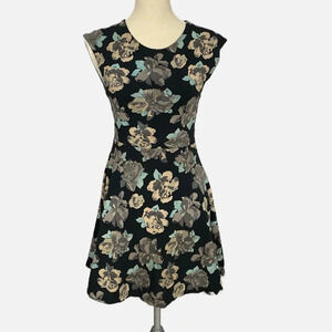 Aritzia Talula Palmetto Mini Dress Floral Print Open Back Medium Black Turquoise